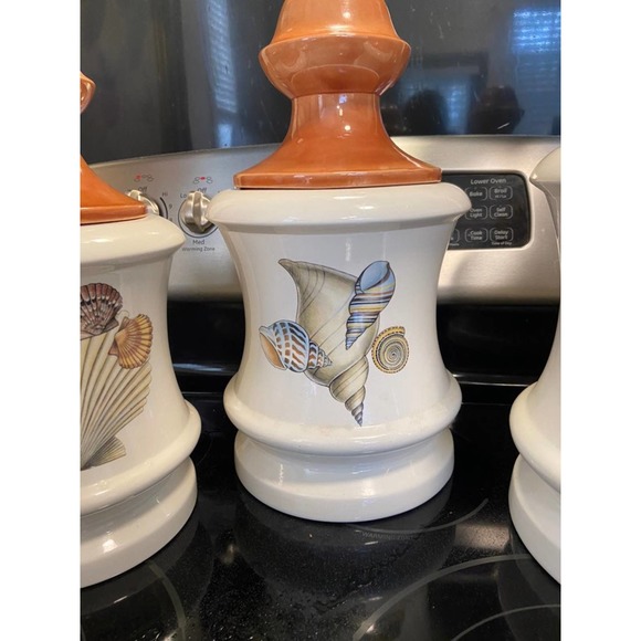 Hand Painted Seashell Kitchen Canisters - Picture 4 of 5